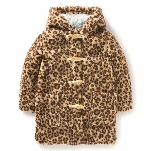 Mini Boden Wool-hooded Duffle Cheetah Print Pea Coat